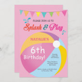 Pool Party Birthday Invitation Splish Splash Girl Kaart (Voorkant / Achterkant)