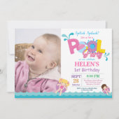 Pool Party Birthday Invitation Splish Splash Girl Kaart (Voorkant)