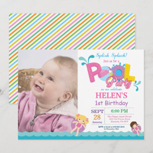 Pool Party Birthday Invitation Splish Splash Girl Kaart