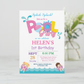 Pool Party Birthday Invitation Splish Splash Girl Kaart (Staand voorkant)