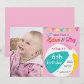 Pool Party Birthday Invitation Splish Splash Girl Kaart (Voorkant / Achterkant)