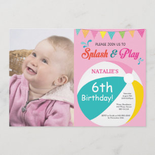 Pool Party Birthday Invitation Splish Splash Girl Kaart