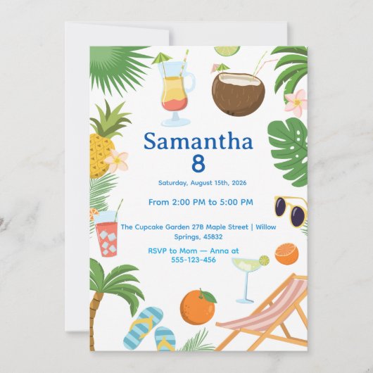 Pool Party Birthday Invitation - Summer Theme Kaart (Voorkant)