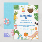 Pool Party Birthday Invitation - Summer Theme Kaart (Voorkant / Achterkant)