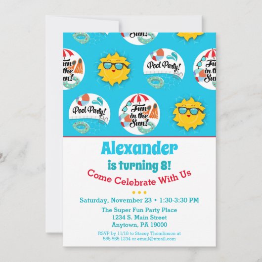 Pool Party Birthday Invitation Swimming Summer Kaart (Voorkant)