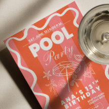 Pool Party Birthday Invitation, Teen Pool Party In