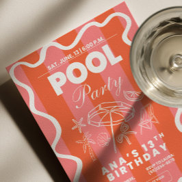 Pool Party Birthday Invitation, Teen Pool Party In Kaart