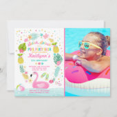 Pool Party Birthday Invitation Tropical Flamingo Kaart (Voorkant)