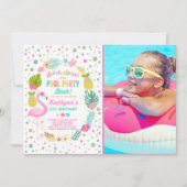 Pool Party Birthday Invitation Tropical Flamingo Kaart (Voorkant)