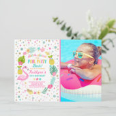 Pool Party Birthday Invitation Tropical Flamingo Kaart (Staand voorkant)