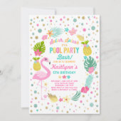 Pool Party Birthday Invitation Tropical Flamingo Kaart (Voorkant)
