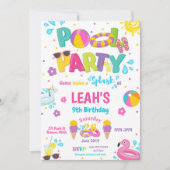 Pool Party Birthday Invitations Girls Kaart (Voorkant)