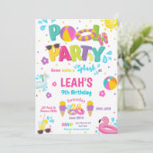 Pool Party Birthday Invitations Girls Kaart (Staand voorkant)