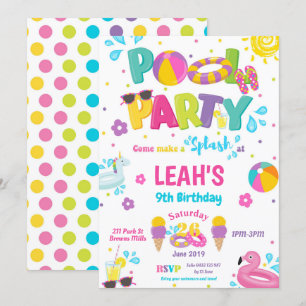 Pool Party Birthday Invitations Girls Kaart