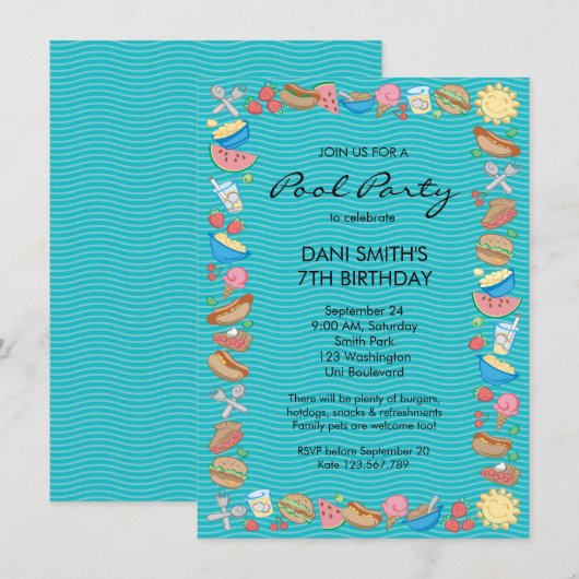 Pool Party Birthday Kaart (Voorkant / Achterkant)