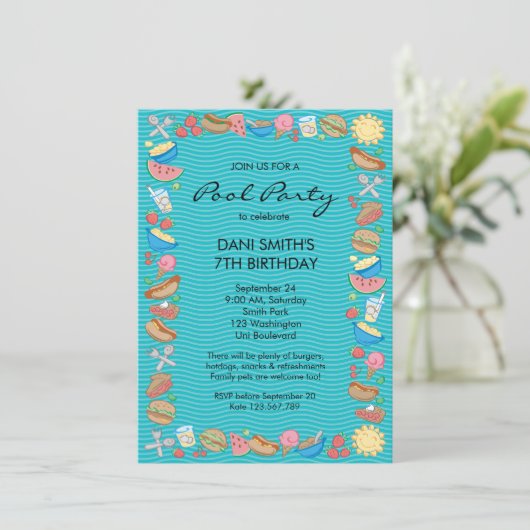 Pool Party Birthday Kaart (Staand voorkant)