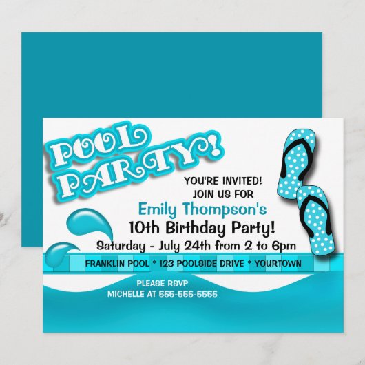 Pool Party Birthday Kaart (Voorkant / Achterkant)