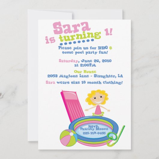 Pool Party Birthday Kaart (Voorkant)