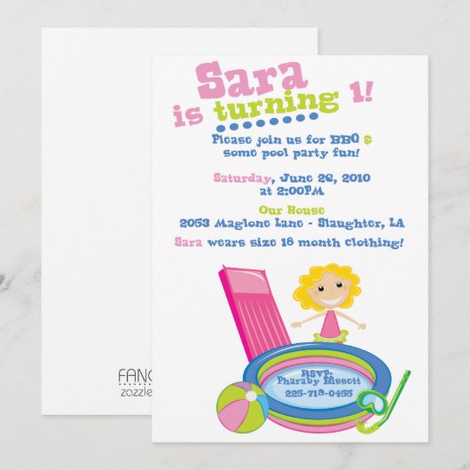 Pool Party Birthday Kaart (Voorkant / Achterkant)