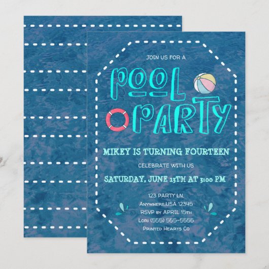 Pool Party Birthday Kaart (Voorkant / Achterkant)