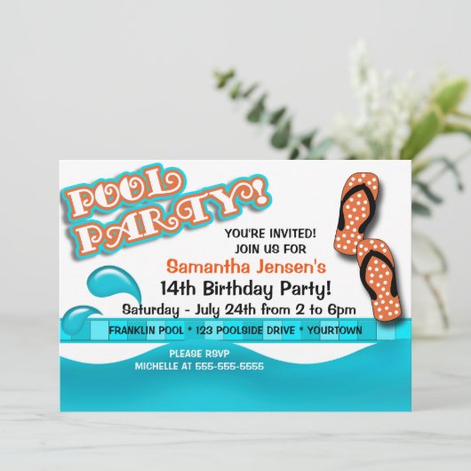 Pool Party Birthday Kaart (Staand voorkant)