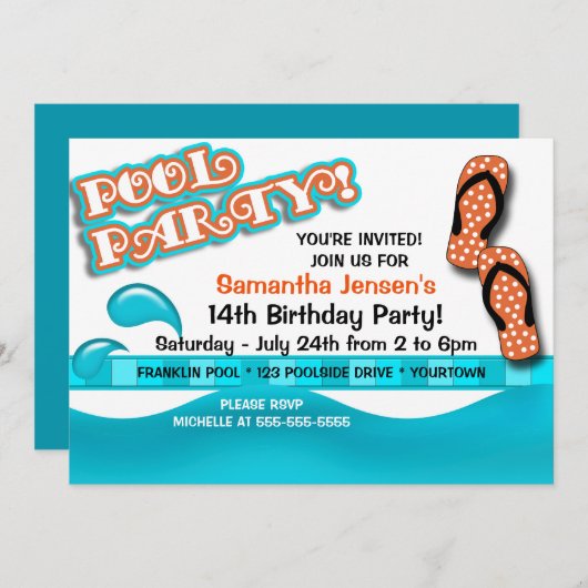 Pool Party Birthday Kaart (Voorkant / Achterkant)