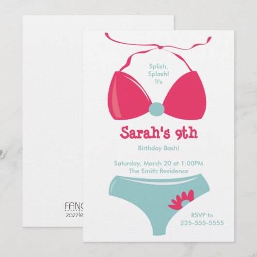 Pool Party Birthday Kaart (Voorkant / Achterkant)