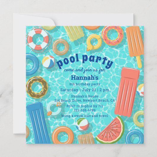 Pool Party Birthday Kaart (Voorkant)