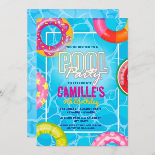 Pool Party Birthday Kaart (Voorkant / Achterkant)