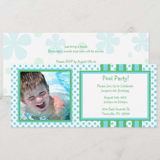 Pool Party Birthday Kaart (Voorkant / Achterkant)