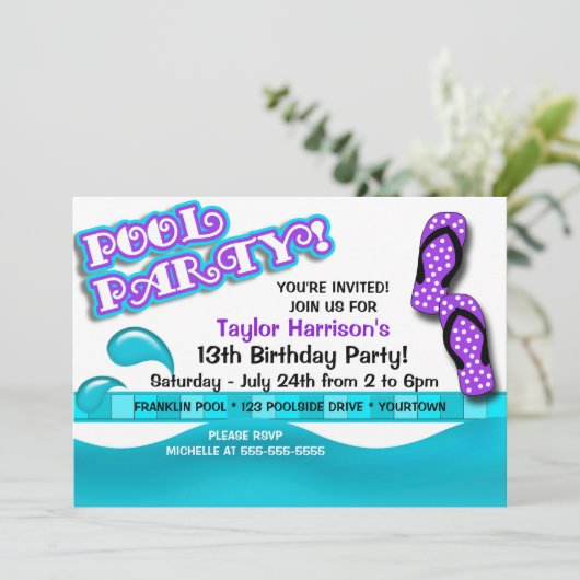 Pool Party Birthday Kaart (Staand voorkant)