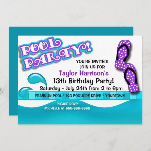 Pool Party Birthday Kaart (Voorkant / Achterkant)