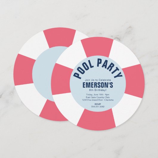 Pool Party Birthday Party roze uitnodiging (Voorkant / Achterkant)