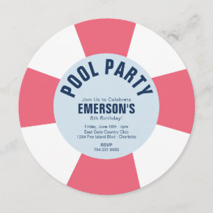 Pool Party Birthday Party roze uitnodiging