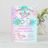 Pool Party Birthday Party-uitnodigingen met Unicor Kaart (Staand voorkant)