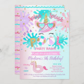 Pool Party Birthday Party-uitnodigingen met Unicor Kaart (Voorkant / Achterkant)