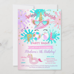 Pool Party Birthday Party-uitnodigingen met Unicor Kaart