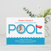 Pool Party Birthday Photo Invitation Kaart (Staand voorkant)