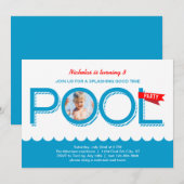 Pool Party Birthday Photo Invitation Kaart (Voorkant / Achterkant)
