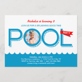 Pool Party Birthday Photo Invitation Kaart