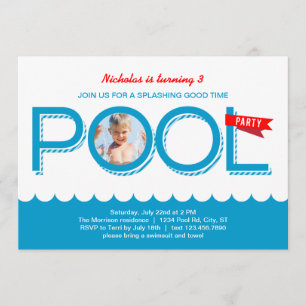 Pool Party Birthday Photo Invitation Kaart
