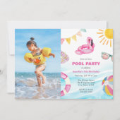 Pool Party Birthday Photo Invitation Kaart (Voorkant)