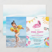Pool Party Birthday Photo Invitation Kaart (Voorkant / Achterkant)