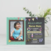 Pool Party Birthday Photo Summer Anchor Invite Kaart (Staand voorkant)