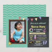 Pool Party Birthday Photo Summer Anchor Invite Kaart (Voorkant / Achterkant)