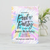 Pool Party Birthday Pink Tie Dye Girly Pool Kaart (Staand voorkant)
