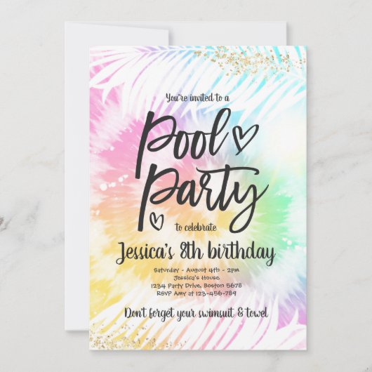 Pool Party Birthday Pink Tie Dye Girly Pool Kaart (Voorkant)