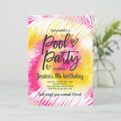 Pool Party Birthday Pink Tie Dye Girly Pool Kaart (Staand voorkant)
