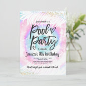 Pool Party Birthday Pink Tie Dye Pool Kaart (Staand voorkant)