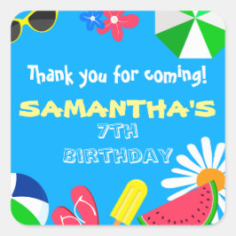 Pool Party Birthday Summer Beach Swimming Label
